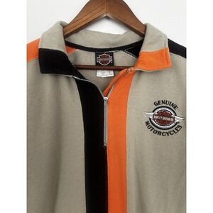 Harley Davidson Shirt Womens‎ Large Short Sleeve Orange Khaki Black Stripe Biker